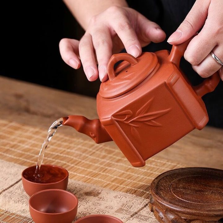 กาน้ำชาหม้อทรายสีม่วงหม้อใบไผ่ขนาดใหญ่-yixing-ทำมือทรายสีม่วงหม้อดินเผาหม้อโบราณชาใช้ในบ้านชุดใหญ่กาน้ำชา