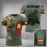 ธงชาติสเปนลายพรางเสื้อยืดผู้ชายกองทัพ VETERAN รบด้านบน 3D ตราสเปนทหารพรางพิมพ์ทหารเสื้อยืดแขนสั้น XS-5XL