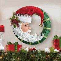 Santa Claus Wreath Christmas Decoration Window Glass Resin For Front Door Mural Decals Xmas Tree Ornament 30x20 Cm Wall Stickers