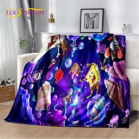 Ready Stock Cartoon S-SpongeBob Soft Plush Blanket, Flannel Blanket Throw Blanket for Living Room Bedroom Bed Sofa Picnic Cover Kid Bettdecke