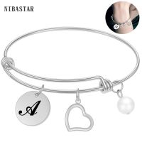 Initial A-Z Stainless Steel Woman Bracelets Adjustable Letter Round Pendant Bracelet amp;Bangles For Women Jewelry Gifts