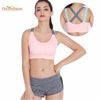 【Hot】 THUNSHION Sports Bra Breathable Female Top Sexy Cross Strap Push Up High Impact Running Underwea สำหรับฟิตเนสโยคะยิม