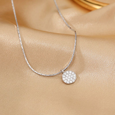 New 925 Sterling Silver Shiny Choker Snake Chain Exquisite Full Zircon Disc Pendant Necklace Gift For Women Fine Jewelry NK081