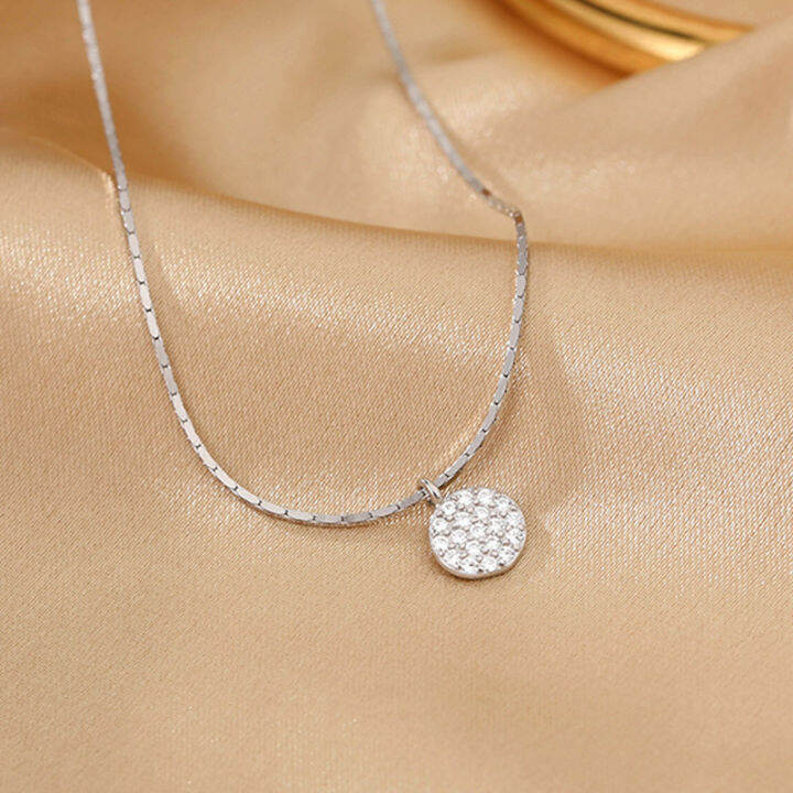 new-925-sterling-silver-shiny-choker-snake-chain-exquisite-full-zircon-disc-pendant-necklace-gift-for-women-fine-jewelry-nk081