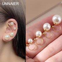 【YF】 UNNAIER 1 Pair of Pearl Ear Clip Resin Material Female Retro Temperament No Hole Fashion Jewelry 2023 Earrings