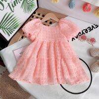 【Ladies shop】 KidsChiffonPuff Sleeve CuteDresses 2022เดรสปาดไหล่มาใหม่