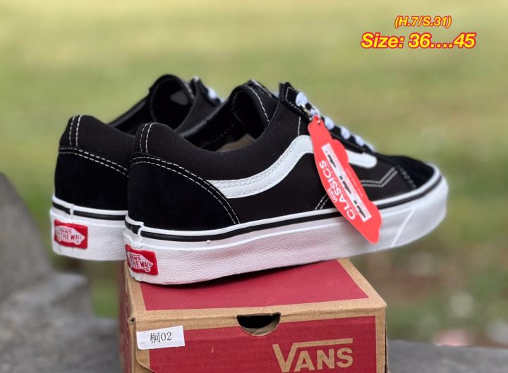 รองเท้าvans-old-skool-สีดำ-ควรเผื่อไซส์-รองเท้าผ้าใบชายและหญิง-รองเท้าลำลอง-สินค้าขายดี