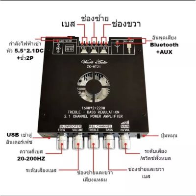 แอมป์จิ๋ว เครื่องขยายเสียง แอมป์bluetooth ZK HT21 2*160W 220W TDA7498E  ซับวูฟเฟอร์เครื่องขยายเสียง ระบบ 2.1ch AUX USB