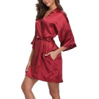 【LZ】☂☋  Witbuy-roupa de noite feminina cetim casamento damas de honra kimono íntimo spa roupa de dormir 5 peças