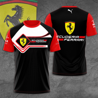 2023 New Short Sleeved T-shirt with F1 Scuderia Ferrari Logo, Boys Summer Fashion 2022 Unisex