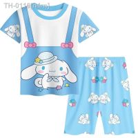 ✸ n4rn Pijama Verão Loungewear Olá Kuromi Cinnamoroll Desenhos Animados Crianças Short Sleeved T-shirt Set