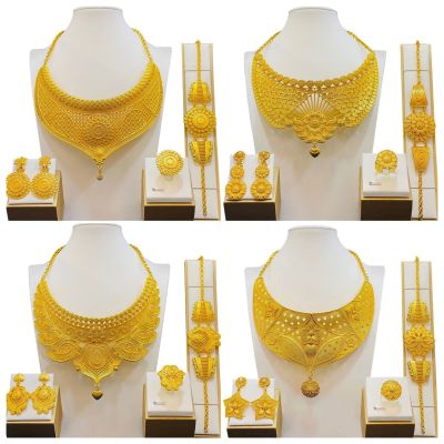 【lz】▣  Dubai africano tailândia 24k banhado a ouro grânulo colar pulseiras conjunto indiano acessórios de noiva presentes colar de jóias de luxo