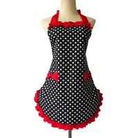 XiuMood Apron Maid Polka Dot Cooking Kitchen Aprons For Woman Working Adjustable Cotton Aprons With Cute Bowknot Pockets Aprons