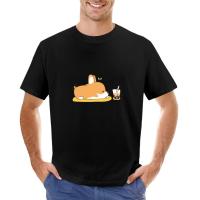 Corgi And Bubble Tea T-Shirt T-Shirt Short Oversized T Shirts Anime Heavyweight T Shirts Mens Clothes