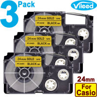 3 Pack 24mm Tape Cartridge for Casio EZ-label Printer KL-820 KL-G2 KL-P350W Print Label Black White Clear Red Blue Yellow Green Gold Silver XR-24WE XR-24WE1 XR-24X1 XR-24RD1 XR-24BU1 XR-24YW XR-24YW1 etc