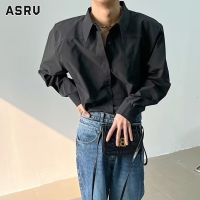 ASRV เสื้อเชิ้ตลำลองของผู้ชายรู้สึกดีไซน์ใหม่อารมณ์เงาแขนยาวสีทึบอเนกประสงค์ระดับไฮเอนด์