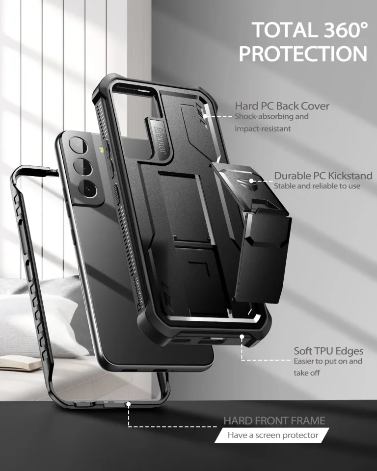 Dexnor for Samsung Galaxy S22 Ultra Case, [Built in Screen Protector and  Kickstand] Heavy Duty Military Grade Protection Shockproof Protective Cover  for Samsung Galaxy S22 Ultra 5G,Black 