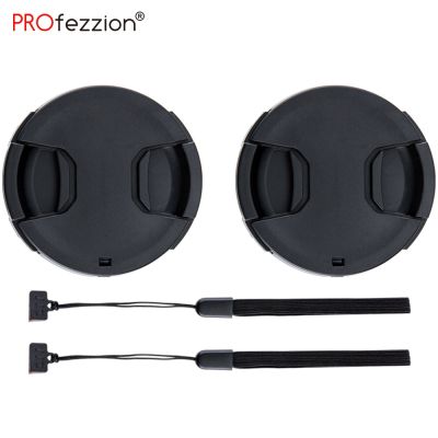 2 Pcs 49mm Universal Camera Lens Caps With Elasticity Anti-lost Rope Center Pinch Len Cover for Olympus Sony E 55-210mm f4.5-6.3 Lens Caps