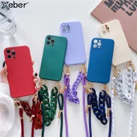 {L electronic shell} Crossbody Lanyard สร้อยคอ Marble Chain เคสโทรศัพท์สำหรับ iPhone 13 11 12 14 Pro Max XS XR X 8 6 7 Plus SE Mini Soft ซิลิโคน