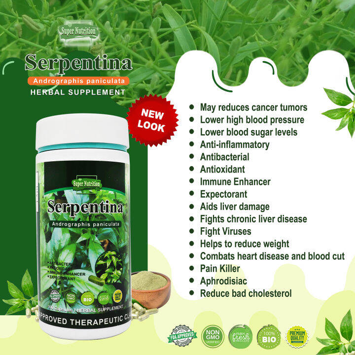 Serpentina Supplement Capsules 500mg Bottle of 100 (Andrographis ...