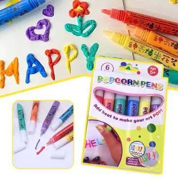 6 PCs/Set Magic Popcorn Pens Puffy 3D Art Puffy Paint Pens for Greeting  Birthday Cards