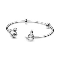 925 Sterlilng Silver Mickeyy Mouse &amp; Minniee Mouse Open Bangle