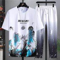 【July hot】 Short-sleeved t-shirt mens ice silk quick-drying casual sports suit 2023 summer season thin five-point long-sleeved T-shorts