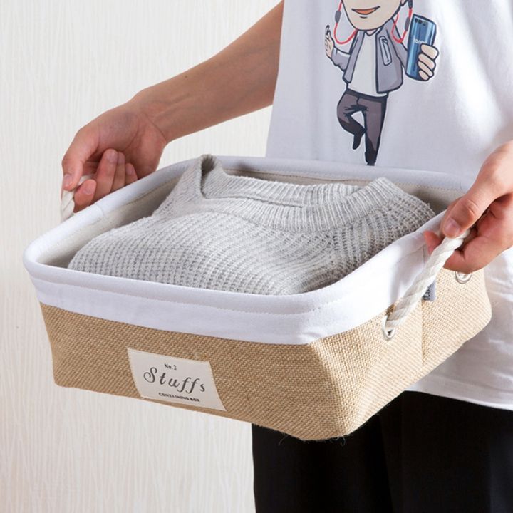 12pcs-storag-basket-home-organizer-basket-with-handle-foldable-jute-baskets-clothes-closet-organizer-desktop-snacks-storge-bag