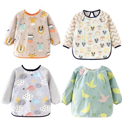 【JH】 Cartoon Baby Bibs Cotton Colorful Infant Bib Sleeve Gown Children Apron Coverall Feeding
