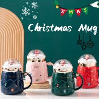 Christmas Mugs Ceramic Santa Claus Figurines with Lid and Spoon New Lid Design Holiday Style Office Home Milk Coffee Cup Gifts