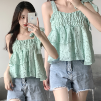 พร้อมส่ง ? Take it easy blouse เสื้อสายเดี่ยวเล่นชั้นผ้า (37288)