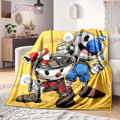 （in stock）Cartoon Cup Head and Mugman Print Throwing Blanket Game Soft, Lightweight, and Fun Mattress Halloween Friend Gift（Can send pictures for customization）