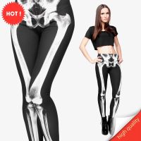 【cw】FCCEXIO 3D Printed Retro Bones Black Skeleton y Women Casual Punk Rock Leggins High Waist Pants Fitness Leggings