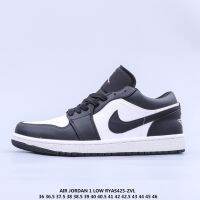 【Original】 ΝΙΚΕ A J 1 Mens And Womens Low-Top รองเท้าบาสเก็ตบอล แพนด้าขาวดำ Trend Cushioning Sports Casual Shoes