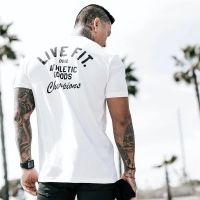 LVFT LIVE FIT Men กีฬาการฝึกอบรมผ้าฝ้ายเสื้อยืดแขนสั้นชาย Casual Man Gym Running Fitness Slim Tees Top เสื้อผ้า Drop Shipping