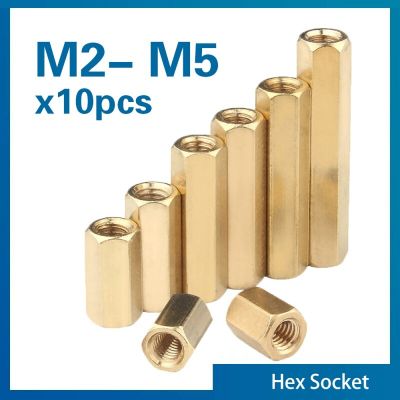10pcs/lot Hex Female to Female M2 M2.5 M3 M4 M5  brass standoff spacer Hexagonal Stud Spacer Hollow Pillars Screw Nails  Screws Fasteners