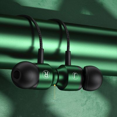 ”【；【-= L Jack Magnetic Gamer Wired Earphones Gaming Green Metal Hifi Bass Stereo 3.5Mm Type C Earbuds For Phone Computer Mic Headphones