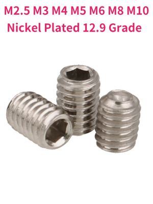 M2.5 M3 M4 M5 M6 M8 M10 Nickel Plated 12.9 Grade Concave End Tightening Screw Hex Hexagon Headless Machine Rice Tight Top Bolt Nails Screws Fasteners