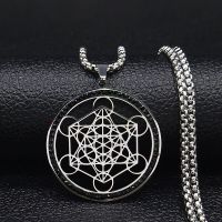 ZZOOI Yoga Hindu Buddhism Flower of Life Crystal Stainless Steel Necklace Metatron Cube Sacred Geometry Necklace Jewelry collares