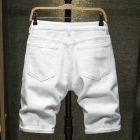 New Summer White black Men Ripped Hole Denim Shorts Slim Casual Knee Length Short Straight Hole Jeans Shorts Bermuda for men