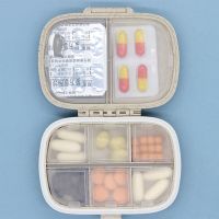 8 Grids Tablet Organizer  Travel Pill Box with Sealed Ring  Small Tablet Box  Wheat Straw Medicine Container organizer box Toiletries  Cosmetics Bags