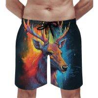 Board Shorts Deer Fashion Beach Trunks Animal Head Flames Man กีฬาแห้งเร็ว Surf Trendy Plus ขนาด Board Short Pants XS-5XL