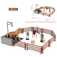 Oenux Farm Horse House Simulation Poultry Animals Stable Set Horseman Figurines Action Figures School Toy For Kids Birthday Gift