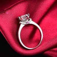 D แหวนเพชร Moissanite สีแหวนผู้หญิงแหวนเงินแท้สำหรับความรักเครื่องประดับเงินหมั้นของขวัญแฟนระดับไฮเอนด์ ~