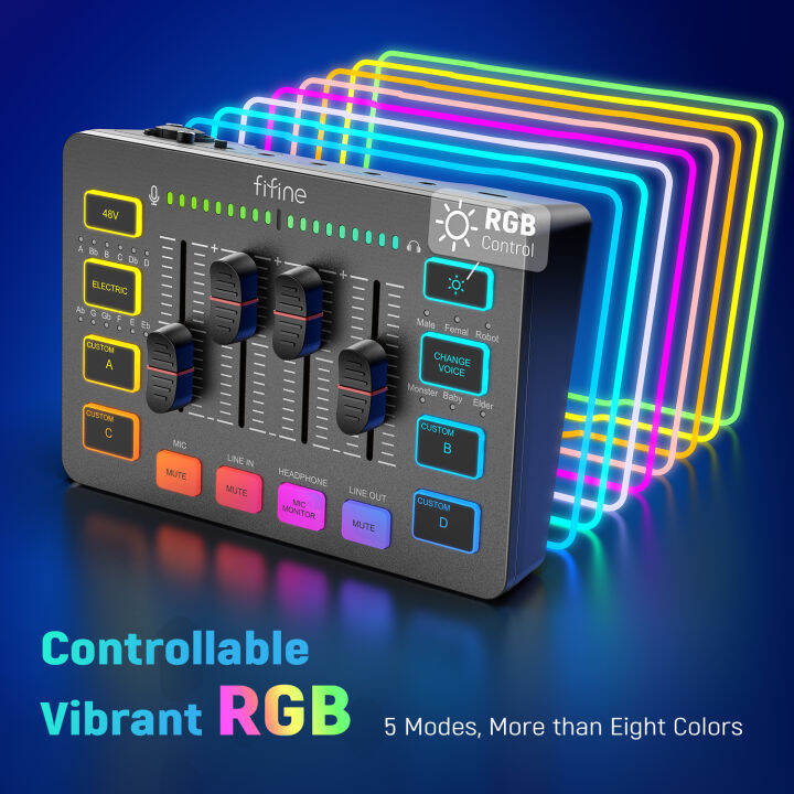 fifine-gaming-audio-mixer-สตรีมมิ่งมิกเซอร์-rgb-4ช่องสัญญาณพร้อมอินเทอร์เฟซไมโครโฟน-xlr-สำหรับเสียงเกม-พอดคาสต์-แอมพลิเกม-sc3