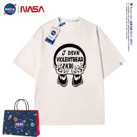 NASA ร่วมอเมริกันผ้าฝ้ายเฮฟวี่เวทเสื้อยืดผู้ชายแขนสั้นแบรนด์อินเทรนด์ฤดูร้อนหลวมสบาย ๆ ครึ่งแขนเสื้อผ้าอินเทรนด์