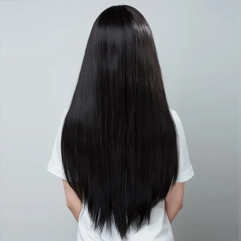 70cm Black Long Straight Hair wig for women bangs hair extensions | Lazada  PH