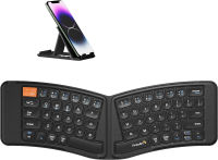 ProtoArc Ergonomic Foldable Keyboard, XK03 Ultra Slim Travel Keyboard, Portable Bluetooth Keyboard with Full Size Keys, PU Leather Split Folding Keyboard for iOS Android Windows Laptop PC iPad iPhone