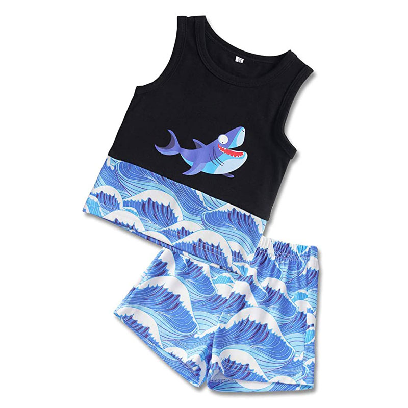 Oklady Toddler Baby Boy Clothes Shark Sleeveless Vest Shark Shorts Summer Outfit Sets