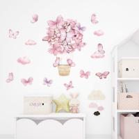 Pink Flower Hot Air Balloon Butterfly Wall Stickers for Kids Room Baby Nursery Wall Decals Bedroom Living Room Home Decor Murals Wall Stickers  Decals